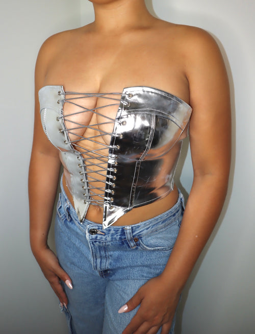 Amber Silver Lace Up Corset Top